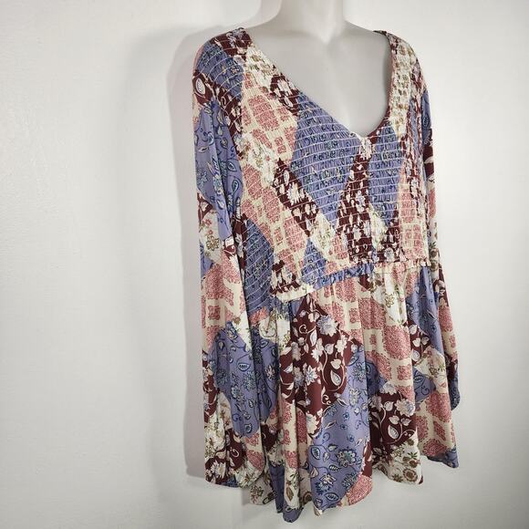 Maurices Womens Patchwork Peplum Tunic Top XL Smocked Boho Prairie Cottagecore - Picture 4 of 11